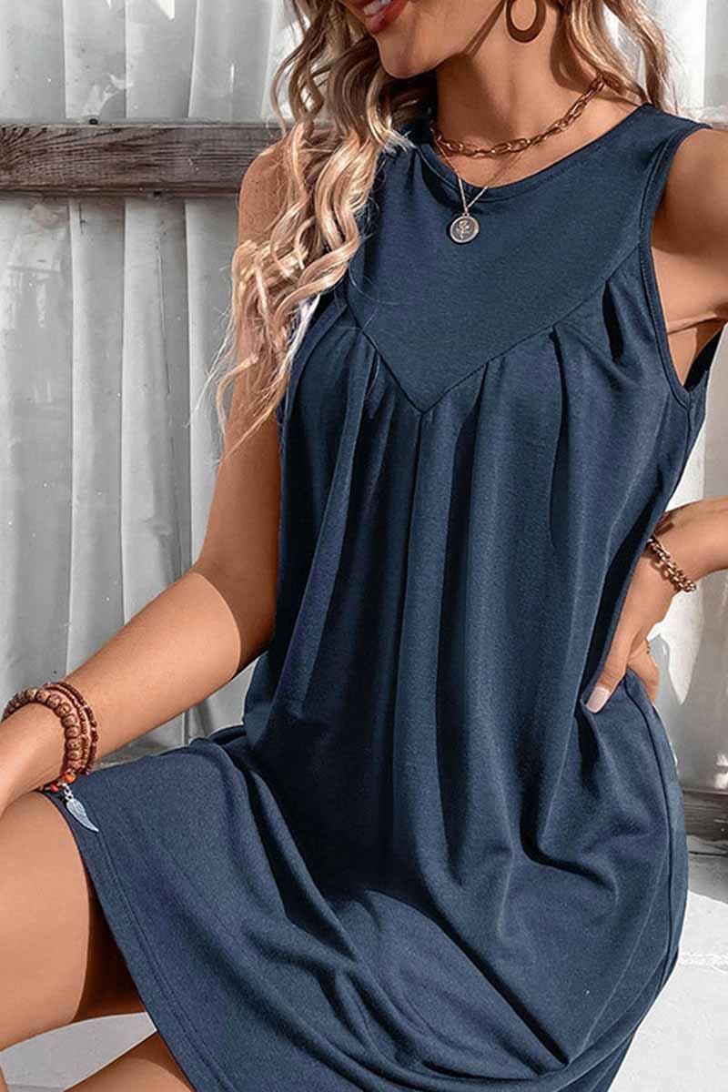 CASUAL SLEEVELESS SHORT DRESS - Doublju