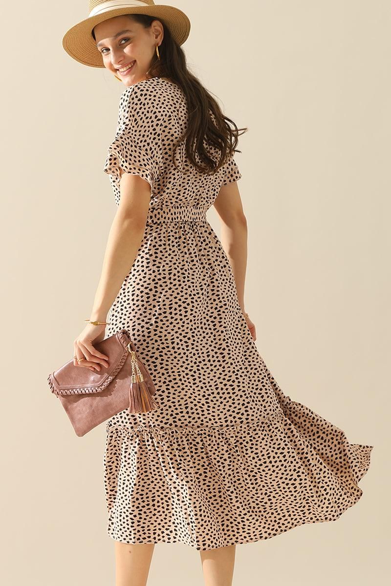 LEOPARD PATTERN SLIT LONG DRESS - Doublju