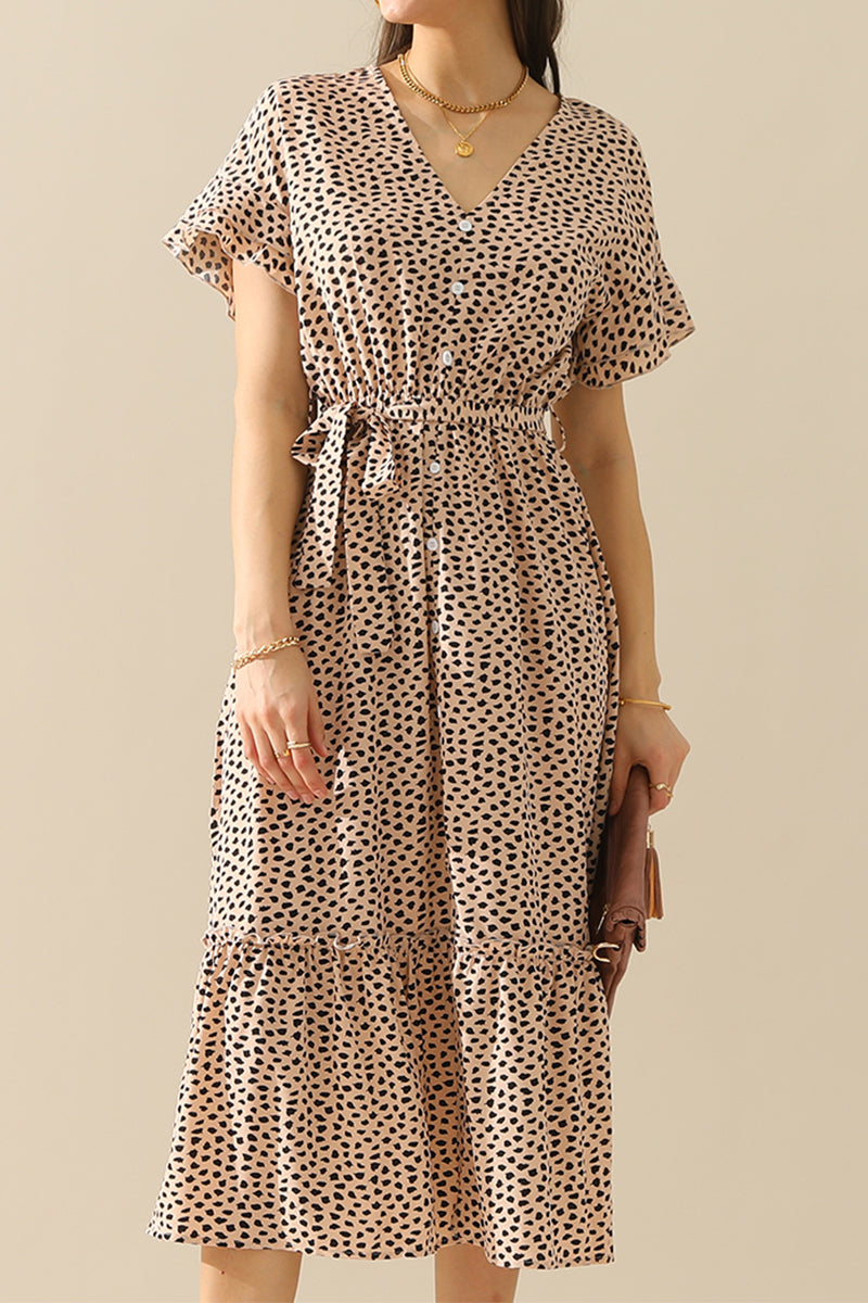LEOPARD PATTERN SLIT LONG DRESS