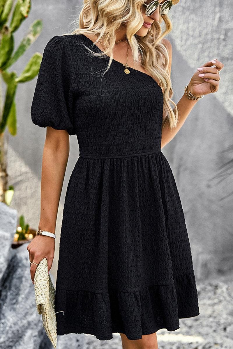 HALF OFF SHOULDER FUNGUS DRESS - Doublju