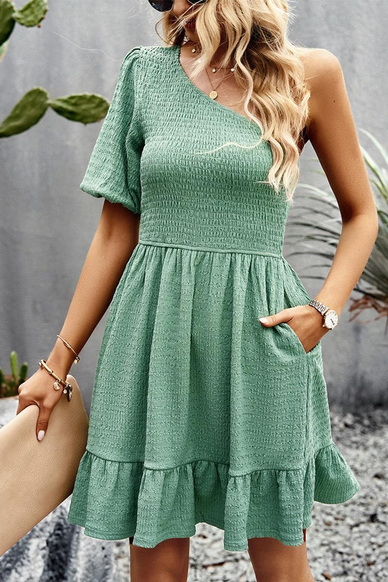 HALF OFF SHOULDER FUNGUS DRESS - Doublju