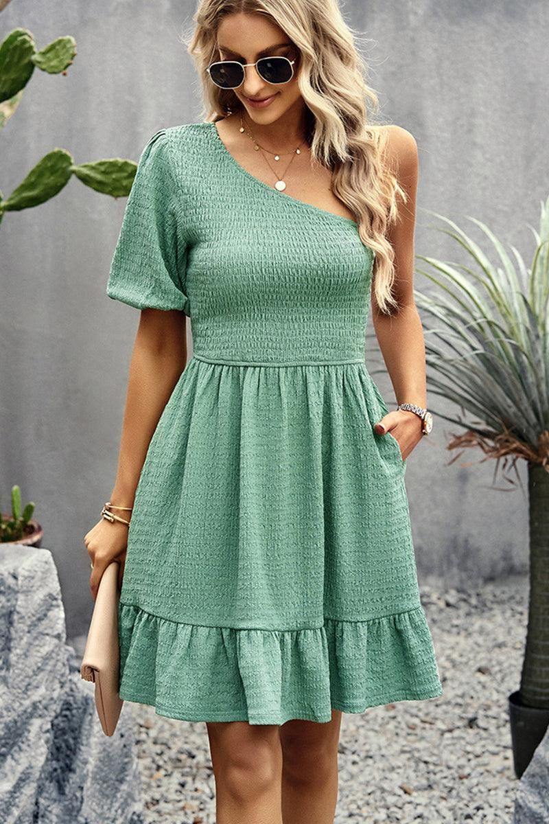 HALF OFF SHOULDER FUNGUS DRESS - Doublju