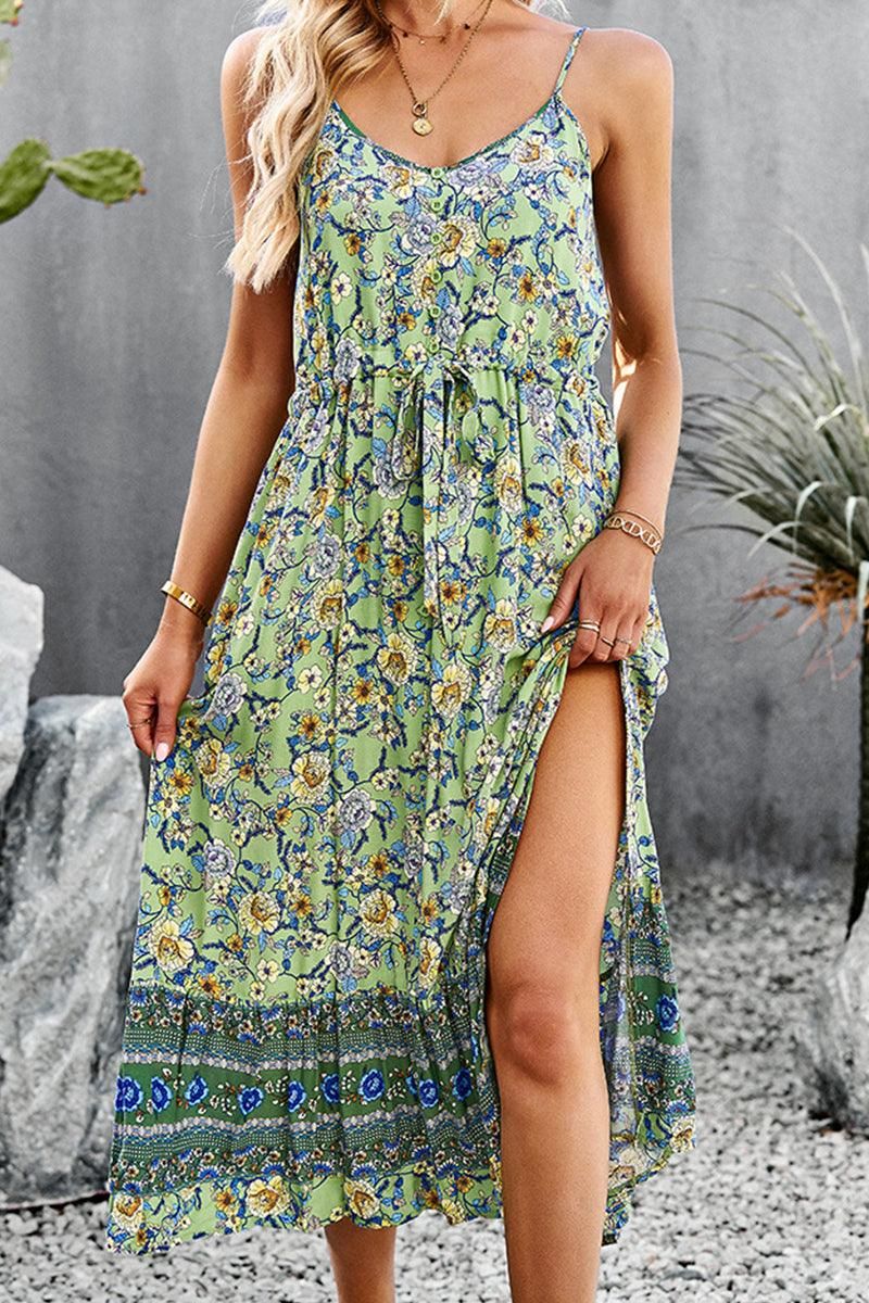 CAMI STYLE PATTERNED LONG DRESS - Doublju
