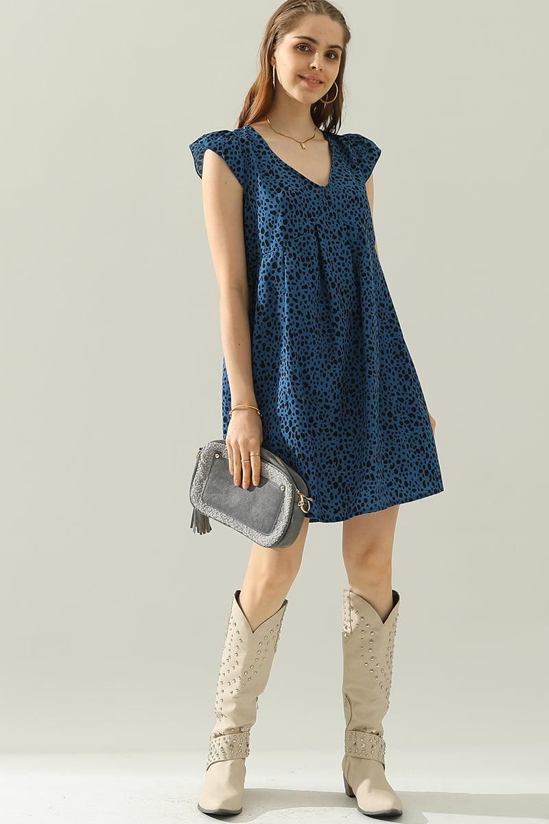 DEEP V BACK TIED ANGEL WINGS LEOPARD DRESS - Doublju
