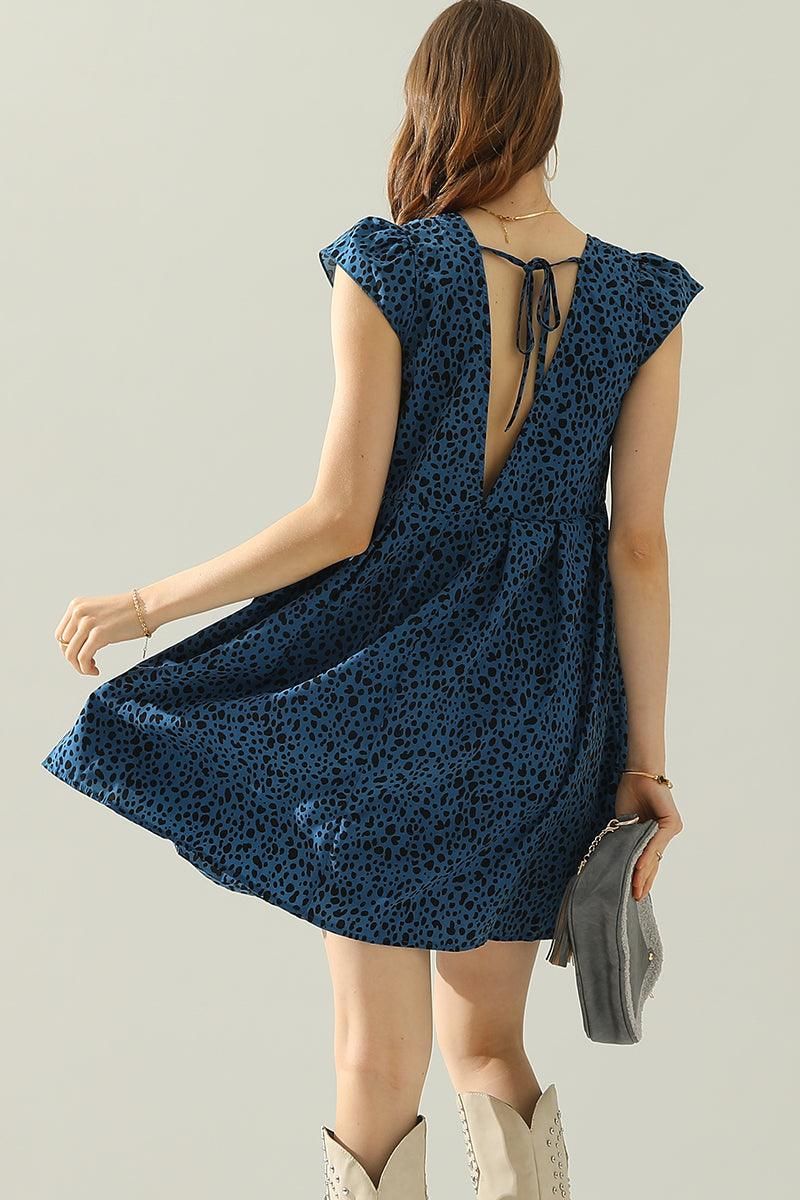 DEEP V BACK TIED ANGEL WINGS LEOPARD DRESS - Doublju