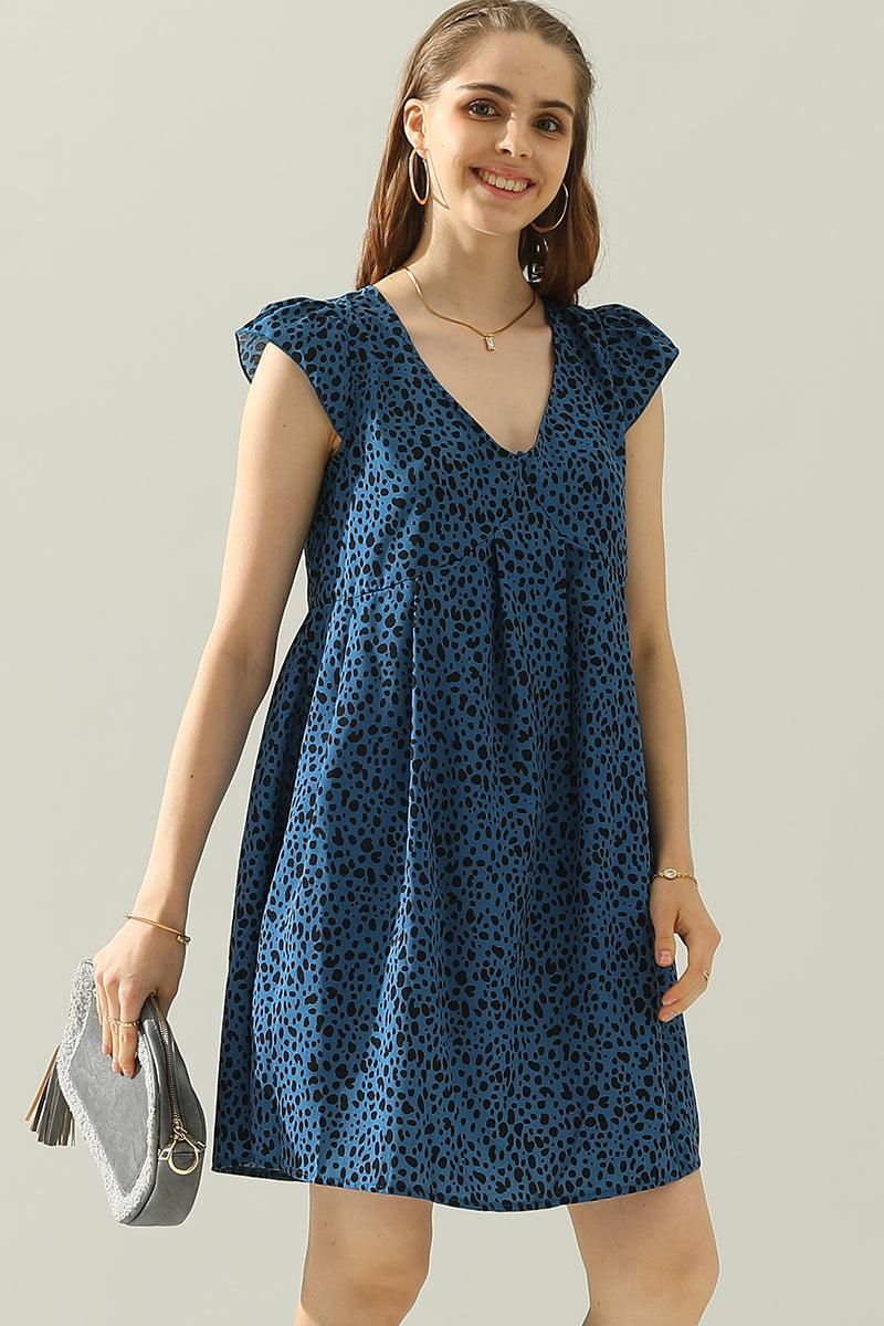 DEEP V BACK TIED ANGEL WINGS LEOPARD DRESS - Doublju