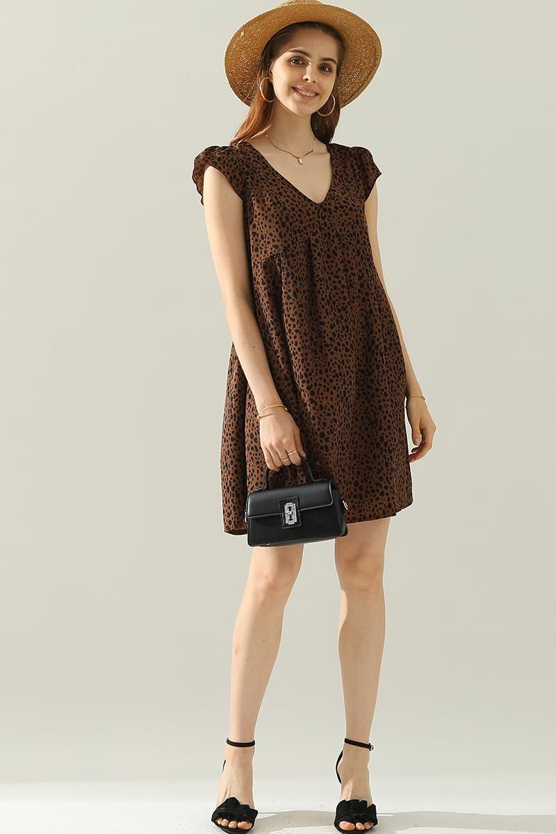 DEEP V BACK TIED ANGEL WINGS LEOPARD DRESS - Doublju