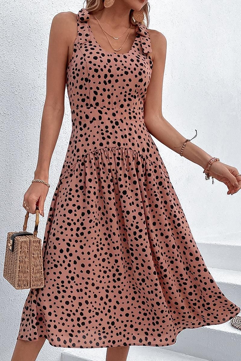 SEXY BACK RIBBON STRAP SLIM LEOPARD DRESS - Doublju