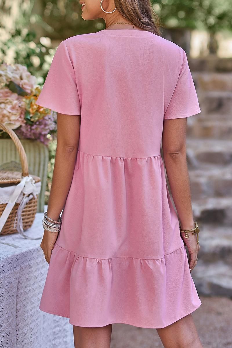 V NECK BUTTON UP SHORT CAN CAN DRESS - Doublju