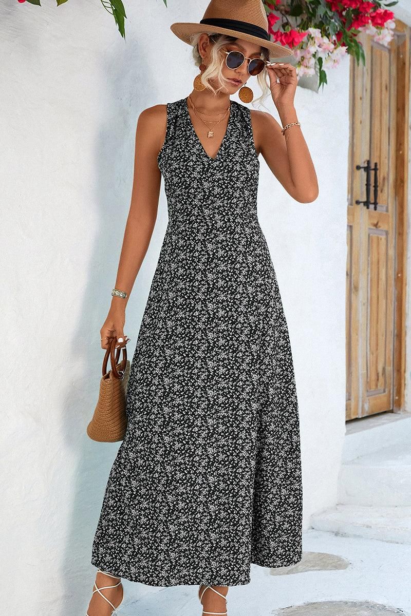 CUT OUT BACK DETAILED PATTERNED WOMEN DRESS - Doublju