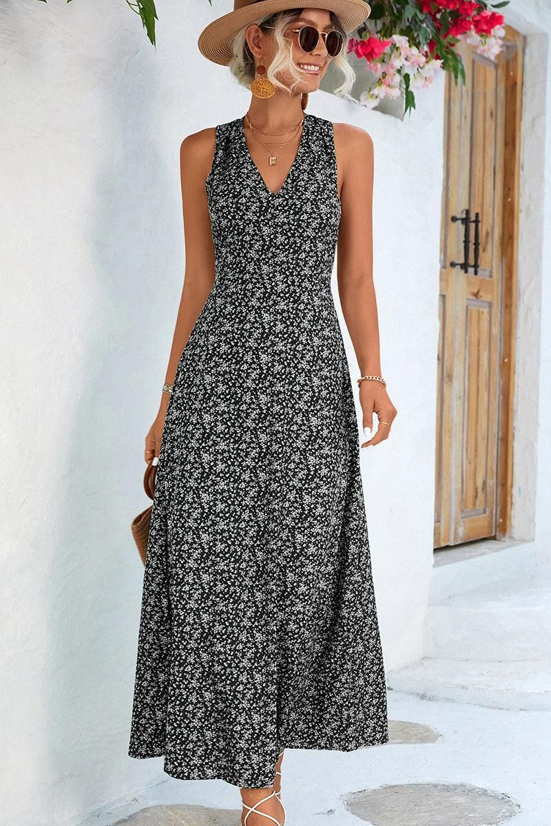 CUT OUT BACK DETAILED PATTERNED WOMEN DRESS - Doublju