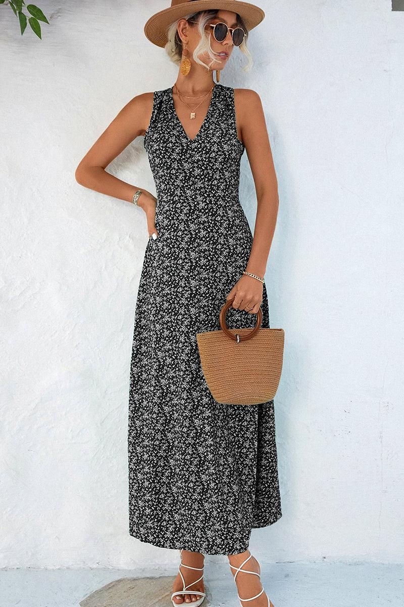CUT OUT BACK DETAILED PATTERNED WOMEN DRESS - Doublju
