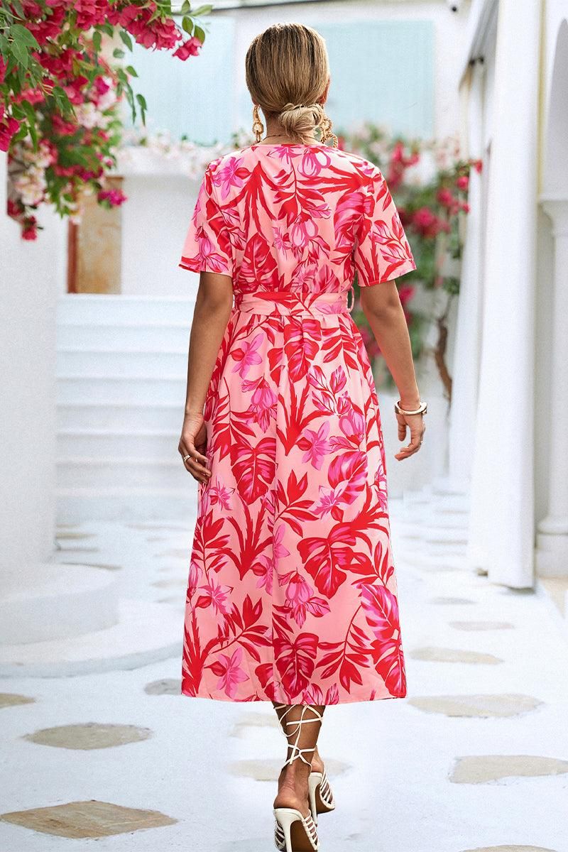 FLORAL PRINTING WRAP STYLE WOMEN DRESS - Doublju