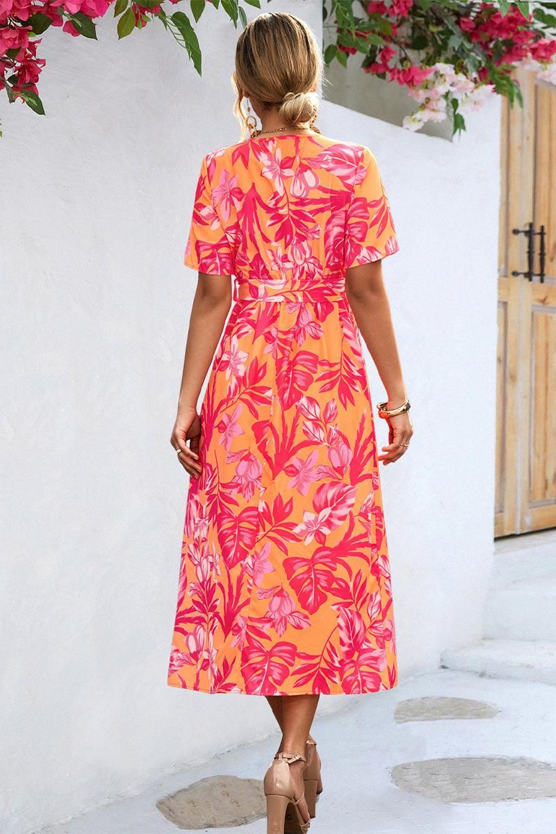 FLORAL PRINTING WRAP STYLE WOMEN DRESS - Doublju