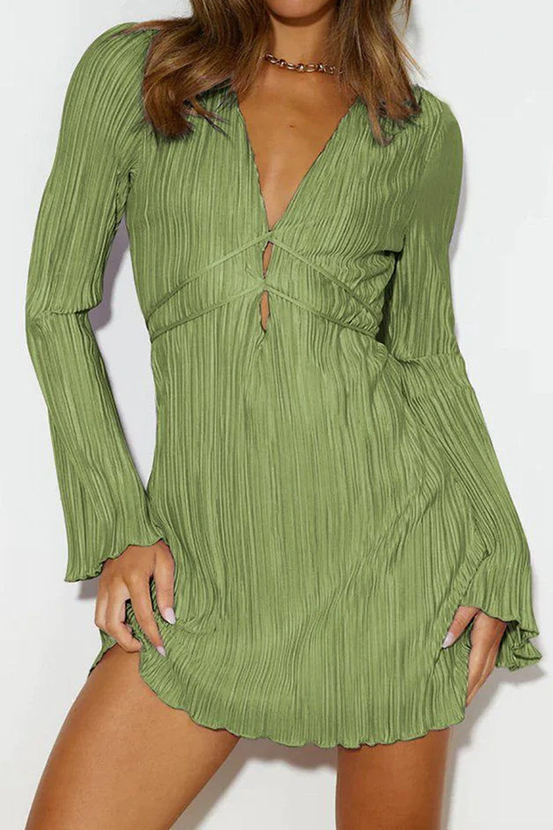 LACE UP FLARED SLEEVE SEXY MINI DRESS