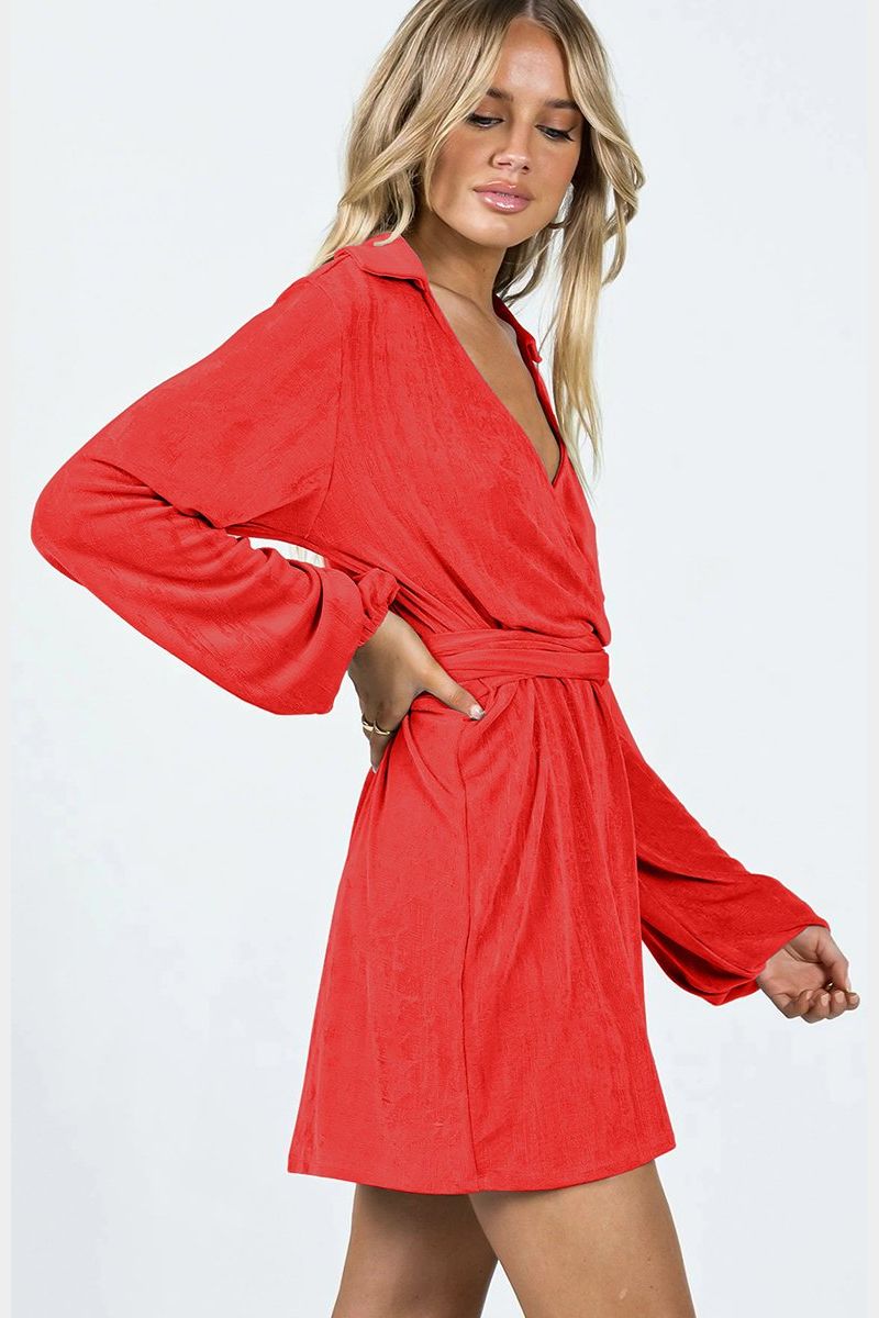 WOMEN KNITTED BELTING WRAP DRESS