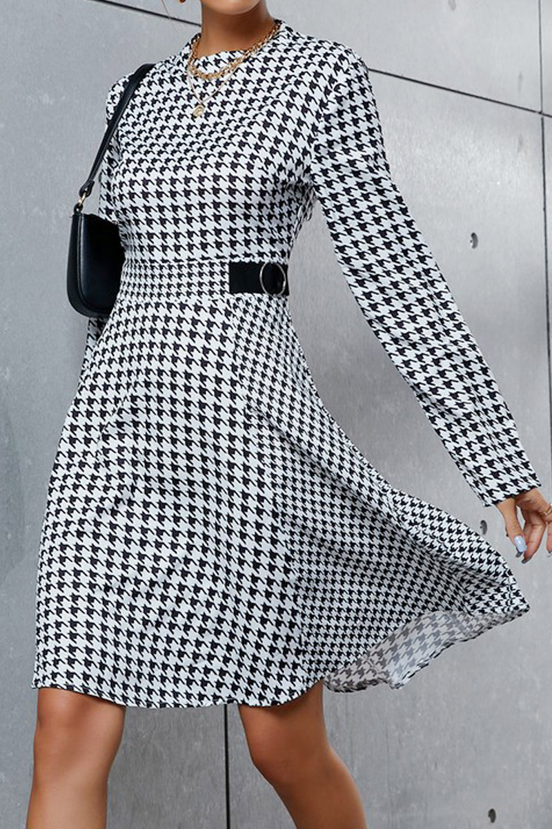 WOMEN PATTERNED LONG SLEEVE ELEGANT MID DRESS