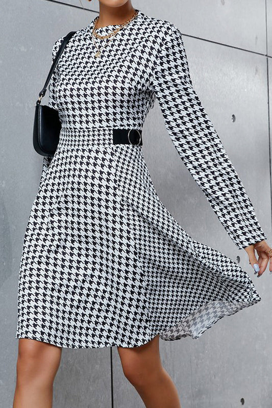 WOMEN PATTERNED LONG SLEEVE ELEGANT MID DRESS