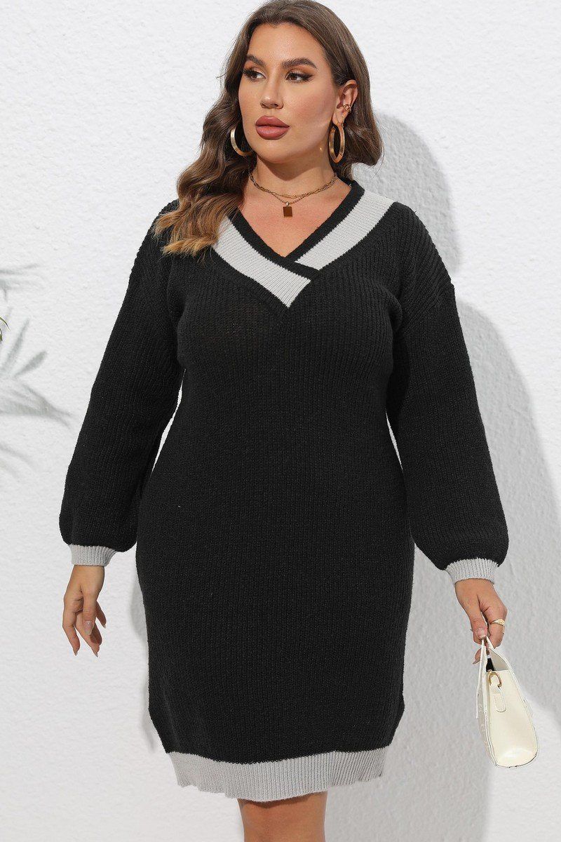 PLUS SIZE KNEE LENGTH LONG SLEEVE KNIT DRESS