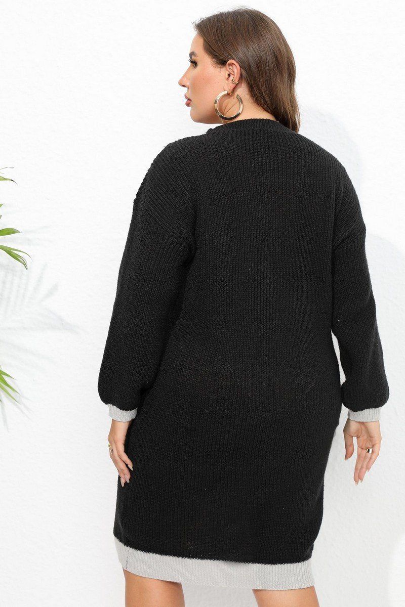 PLUS SIZE KNEE LENGTH LONG SLEEVE KNIT DRESS