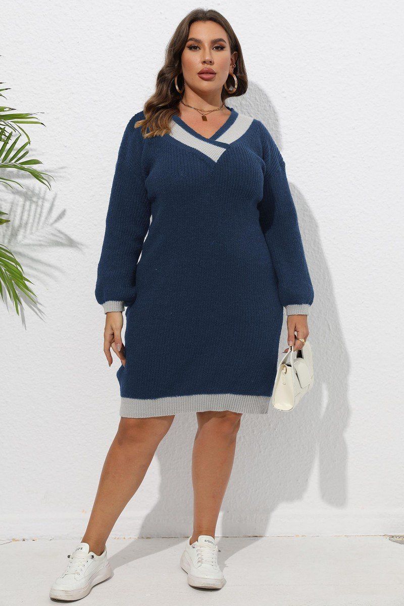 PLUS SIZE KNEE LENGTH LONG SLEEVE KNIT DRESS