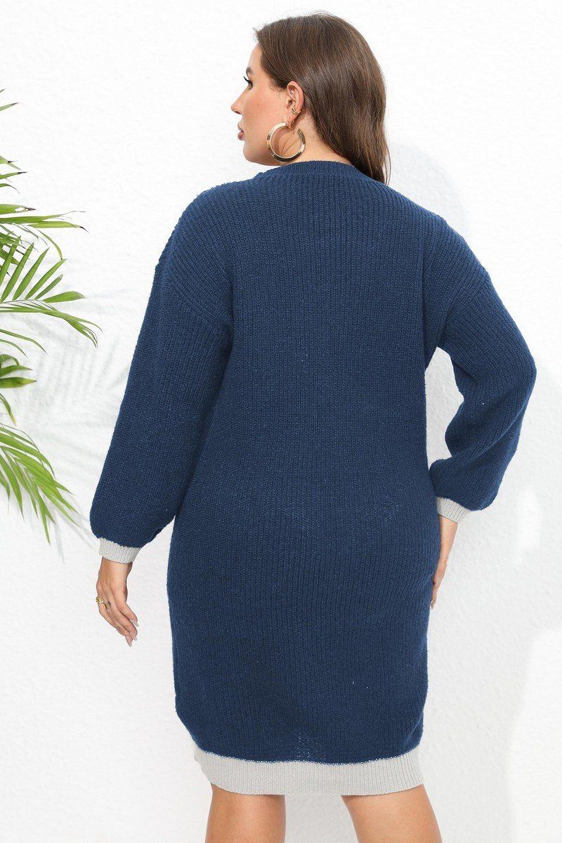 PLUS SIZE KNEE LENGTH LONG SLEEVE KNIT DRESS
