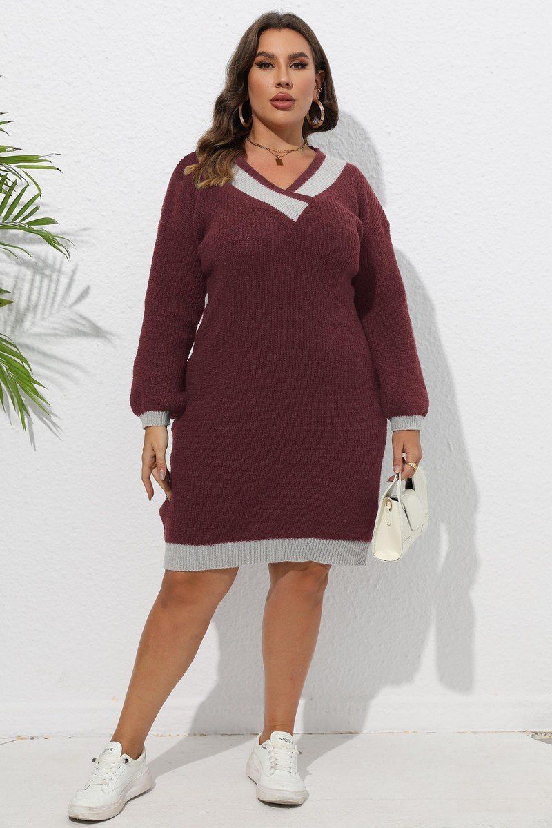 PLUS SIZE KNEE LENGTH LONG SLEEVE KNIT DRESS