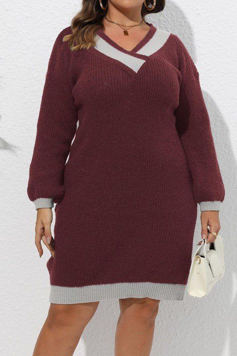PLUS SIZE KNEE LENGTH LONG SLEEVE KNIT DRESS