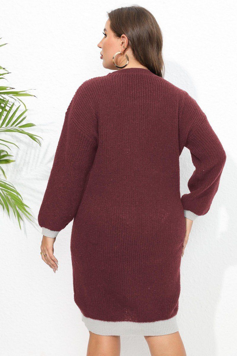 PLUS SIZE KNEE LENGTH LONG SLEEVE KNIT DRESS