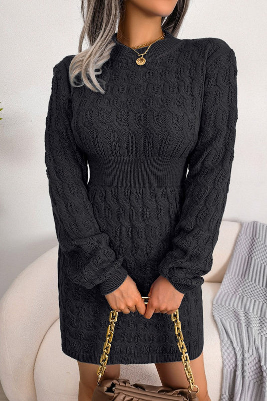 WOMEN TWISTED KNIT ELASTIC WAIST SWEAT DRESS