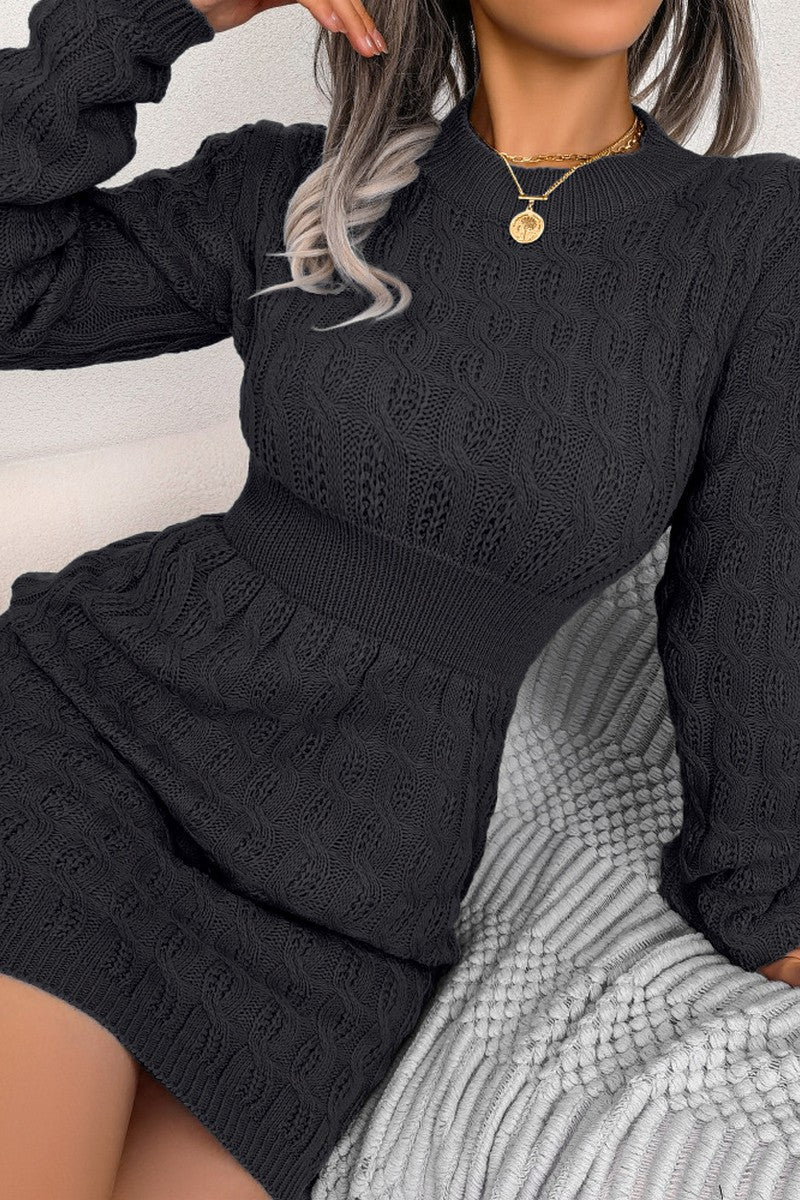 WOMEN TWISTED KNIT ELASTIC WAIST SWEAT DRESS