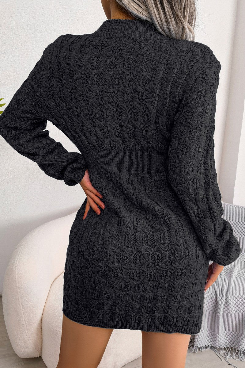 WOMEN TWISTED KNIT ELASTIC WAIST SWEAT DRESS