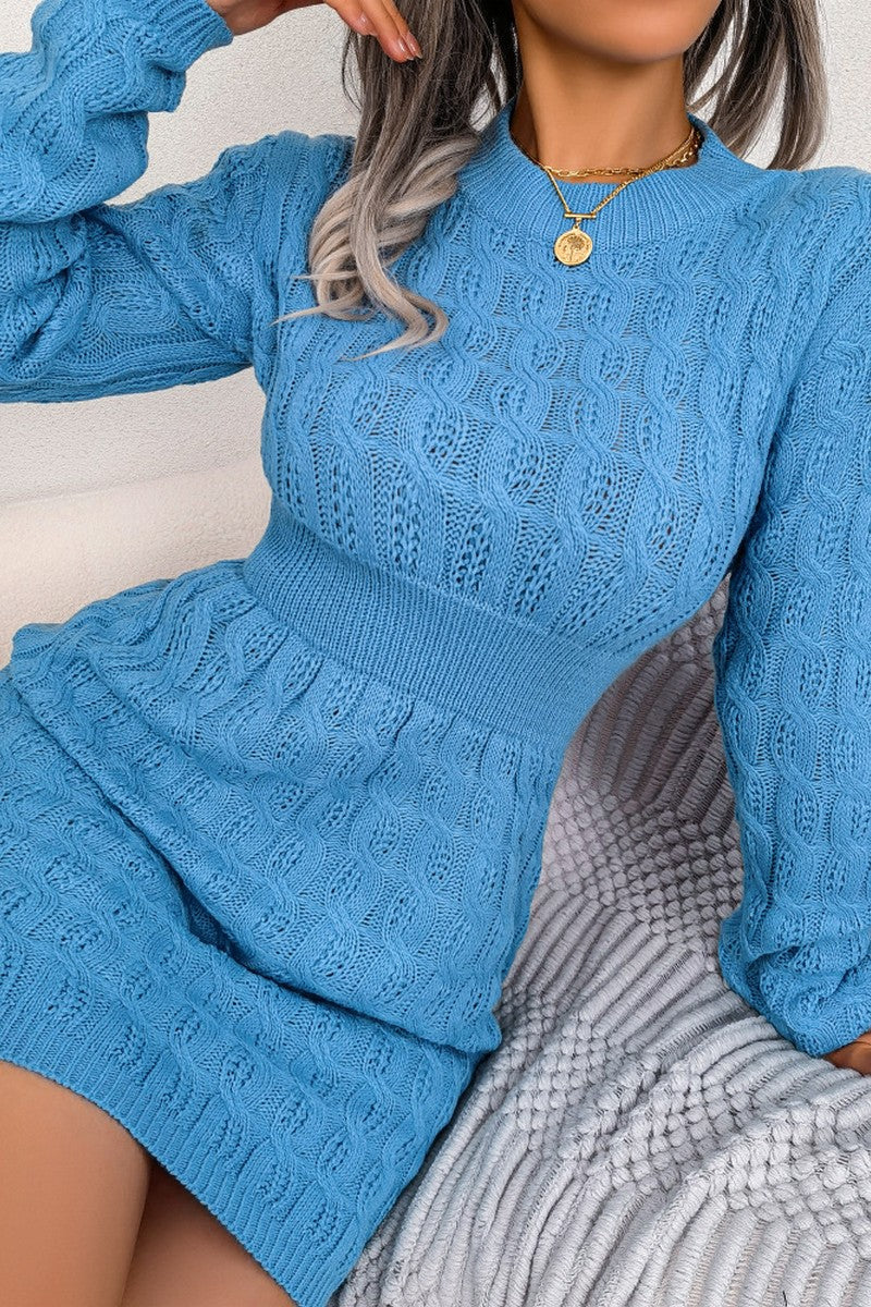 WOMEN TWISTED KNIT ELASTIC WAIST SWEAT DRESS