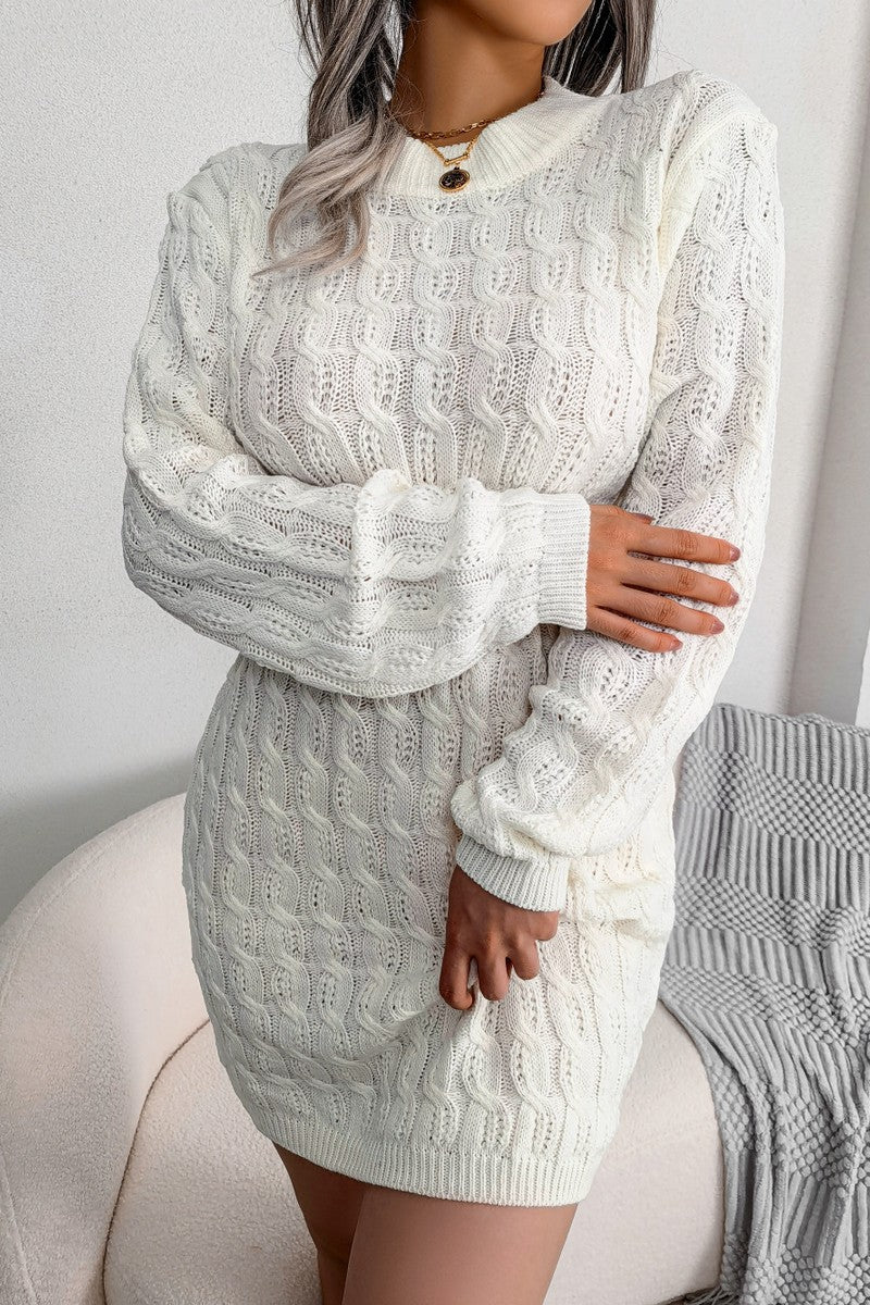 WOMEN TWISTED KNIT ELASTIC WAIST SWEAT DRESS