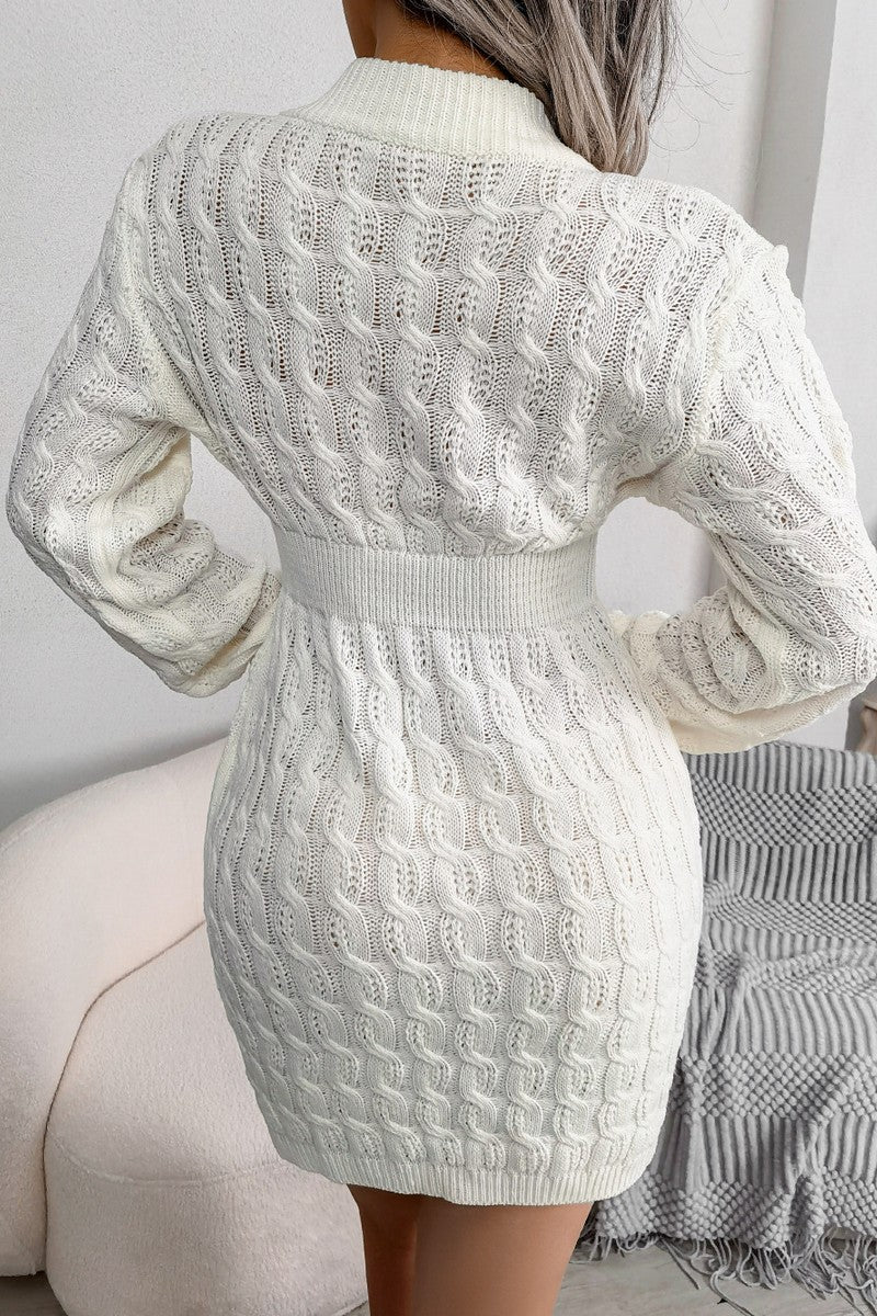 WOMEN TWISTED KNIT ELASTIC WAIST SWEAT DRESS