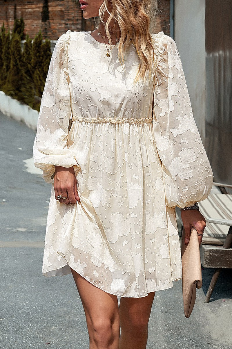 WOMEN LOOSE FIT LACE LONG SLEEVE CHIFFON DRESS