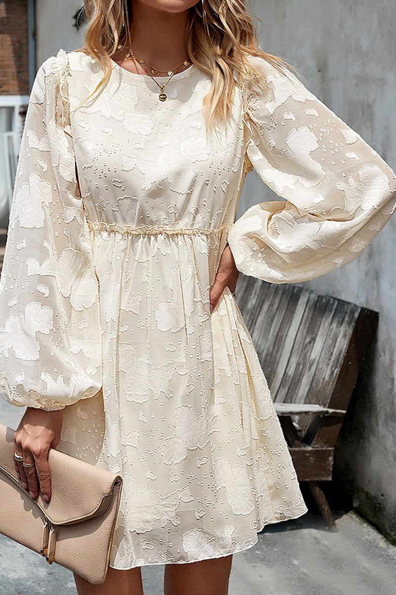 WOMEN LOOSE FIT LACE LONG SLEEVE CHIFFON DRESS