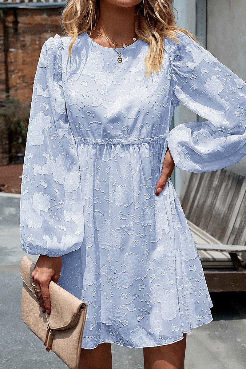 WOMEN LOOSE FIT LACE LONG SLEEVE CHIFFON DRESS