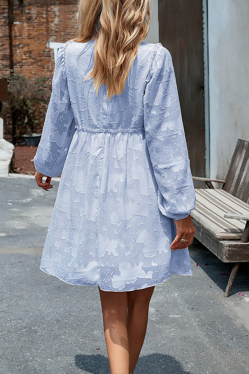 WOMEN LOOSE FIT LACE LONG SLEEVE CHIFFON DRESS