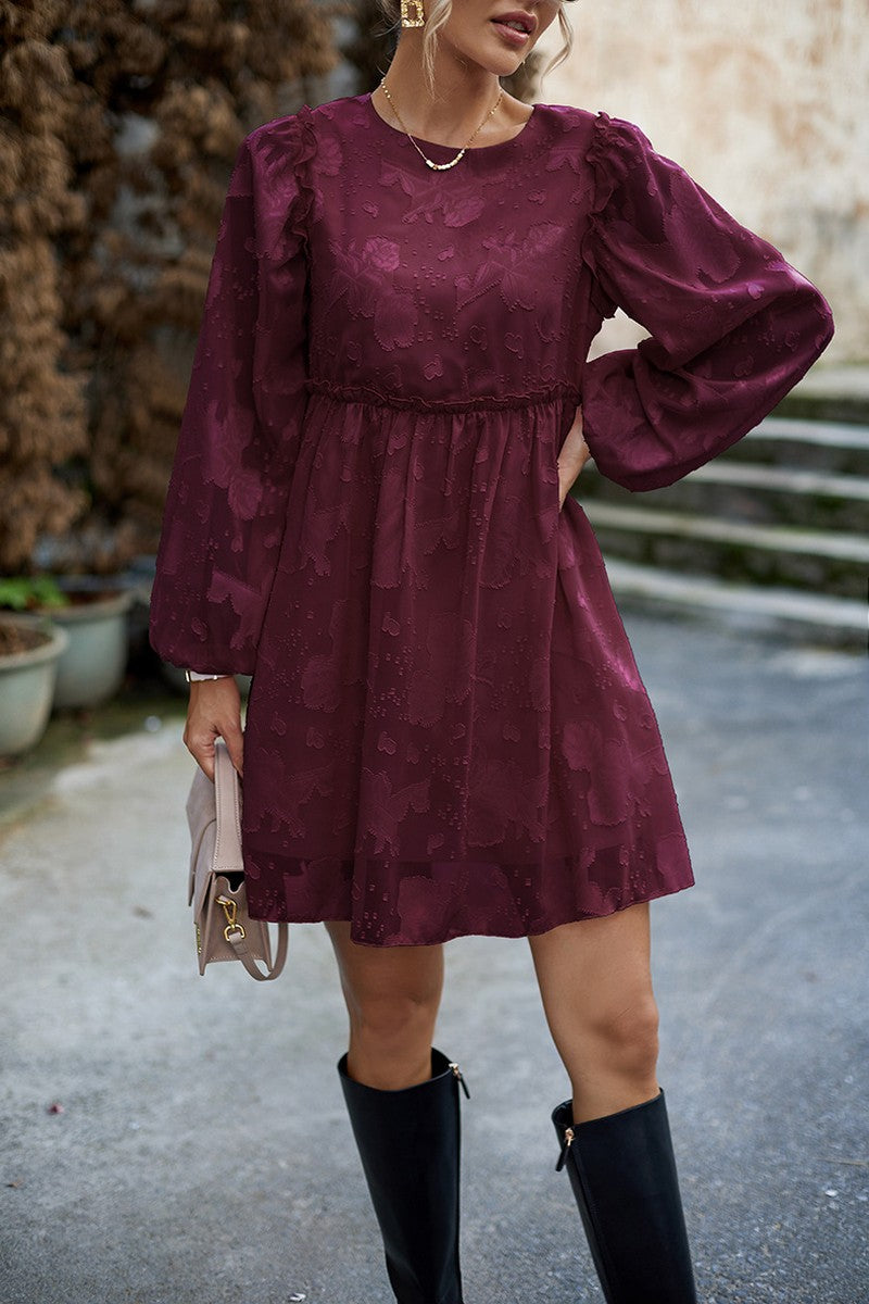 WOMEN LOOSE FIT LACE LONG SLEEVE CHIFFON DRESS