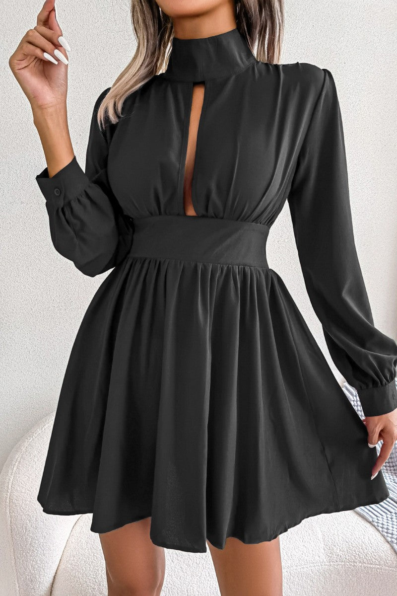 WOMEN FRONT CUT OUT DETAILED HIGH NECK DRESS