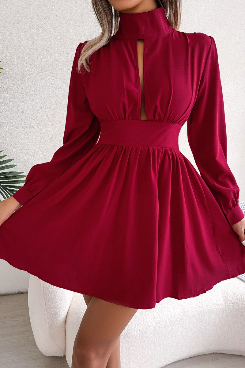 WOMEN FRONT CUT OUT DETAILED HIGH NECK DRESS