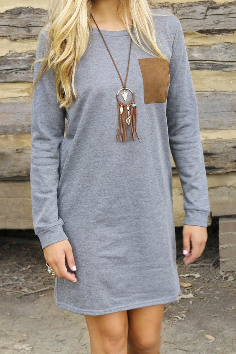 WOMEN LONG SLEEVE COZY HOME WEAR MINI DRESS