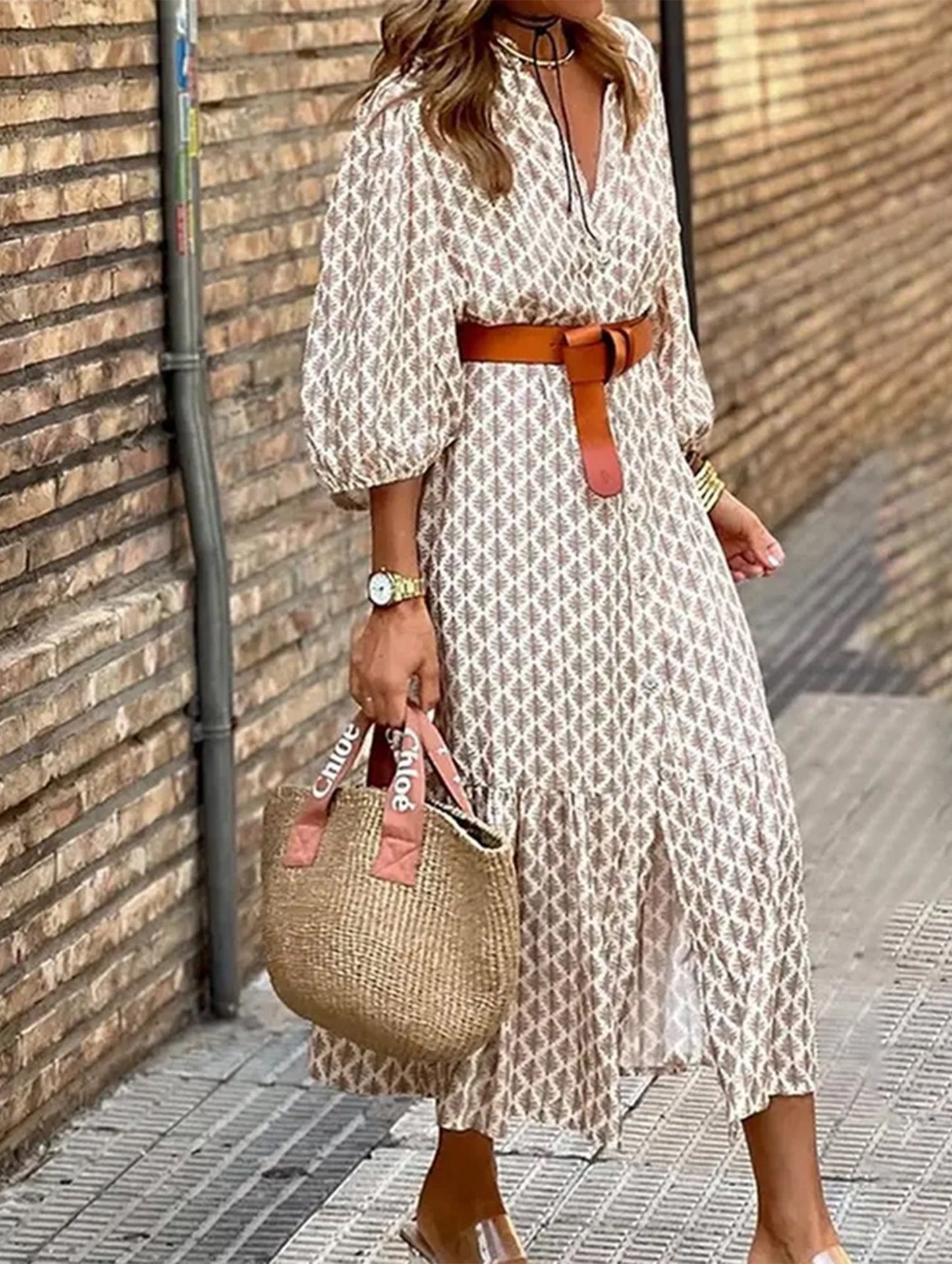 Women?™s Patterned Button Down Long Dress | Casual Chic Maxi Shirt Dress