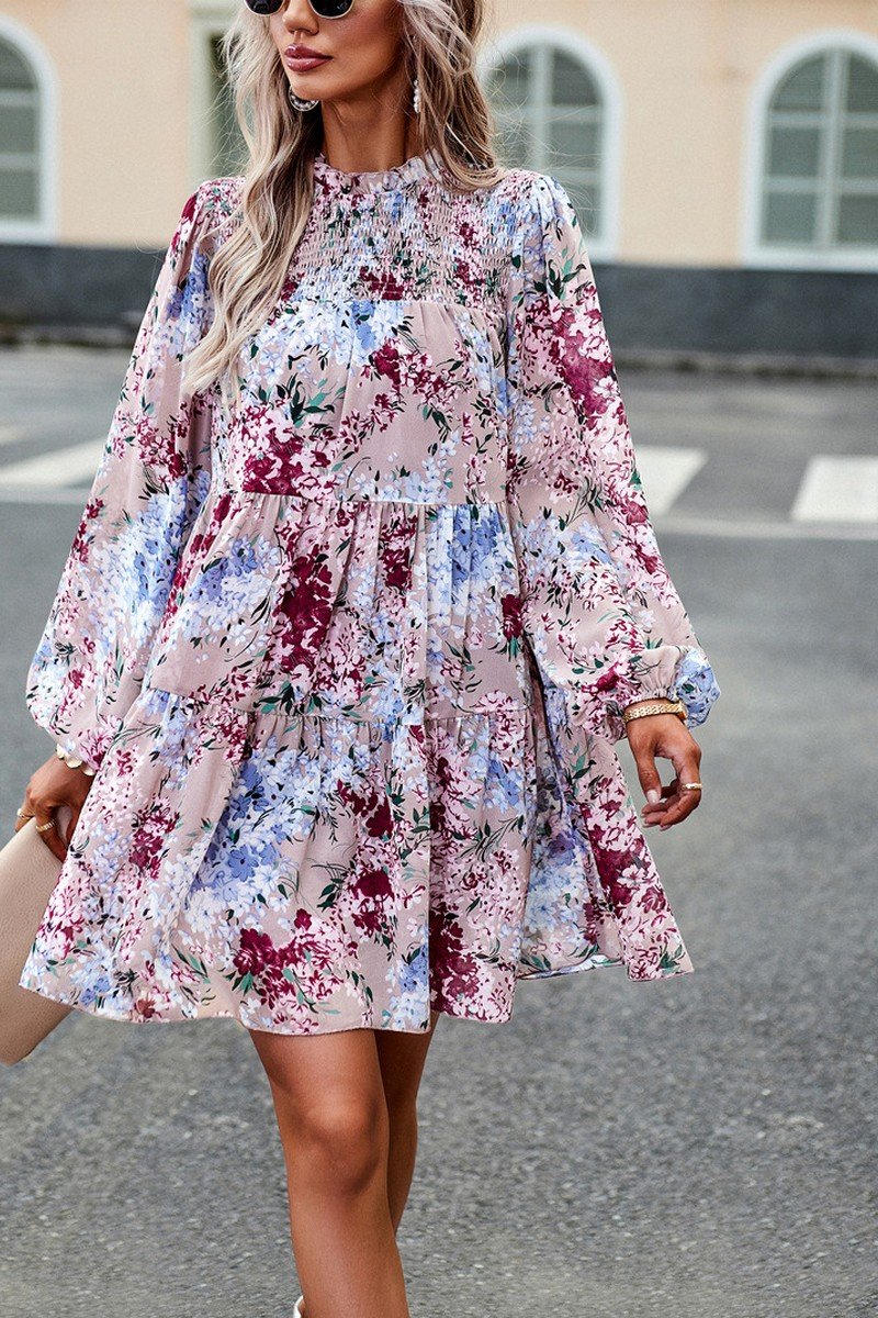 WOMEN HIGH NECK LONG SLEEVE KNEE LENGTH DRESS