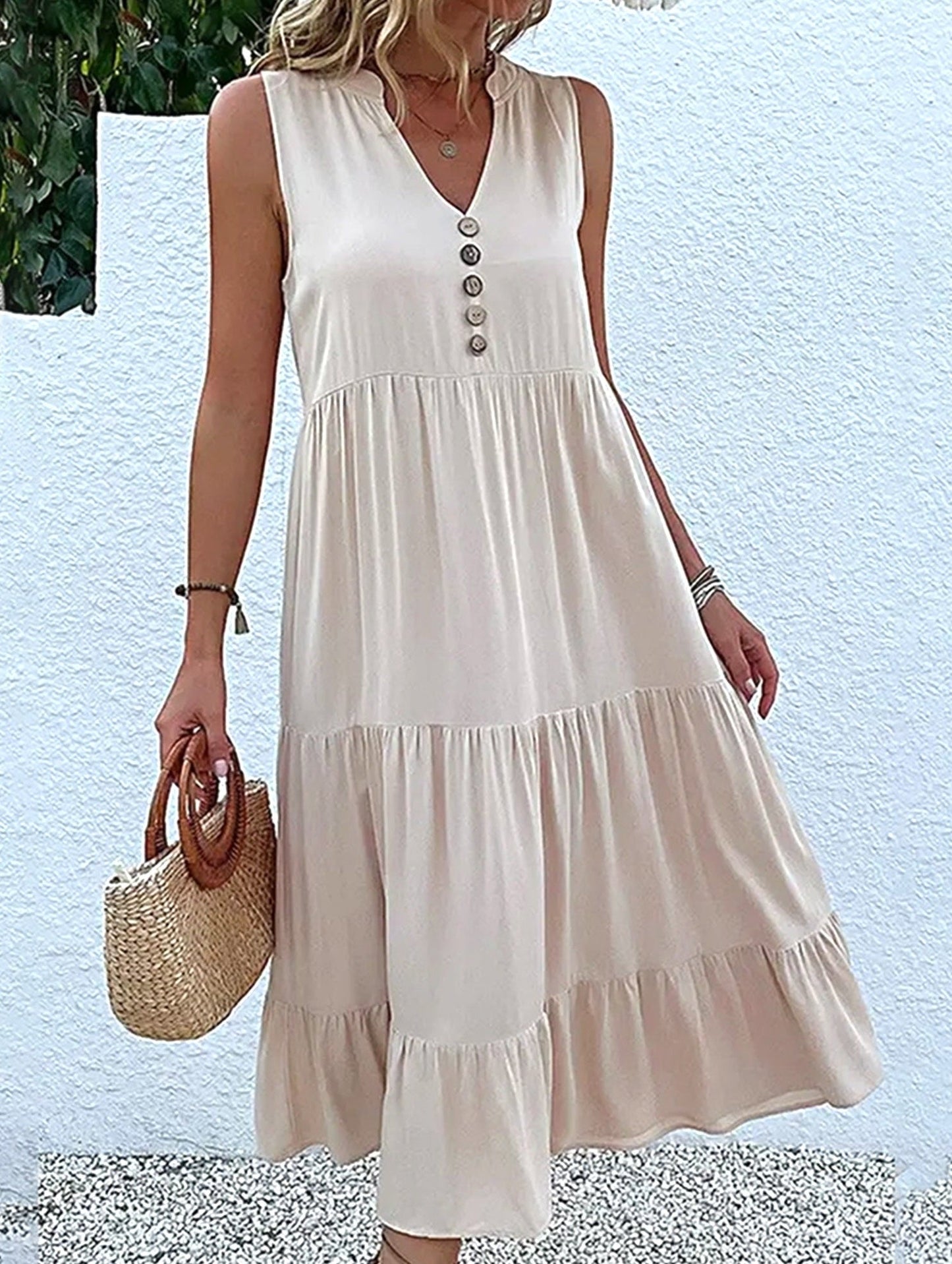 Sleeveless Loose Casual Solid Color Dress ??Lightweight Viscose Summer Dress for Women