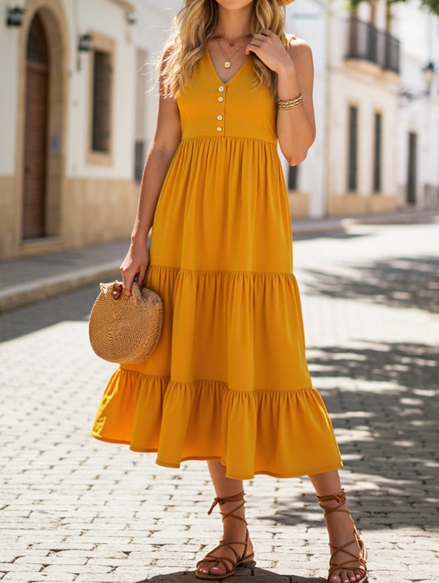 Sleeveless Loose Casual Solid Color Dress ??Lightweight Viscose Summer Dress for Women