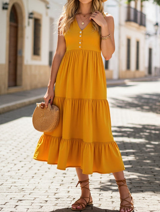 Sleeveless Loose Casual Solid Color Dress ??Lightweight Viscose Summer Dress for Women