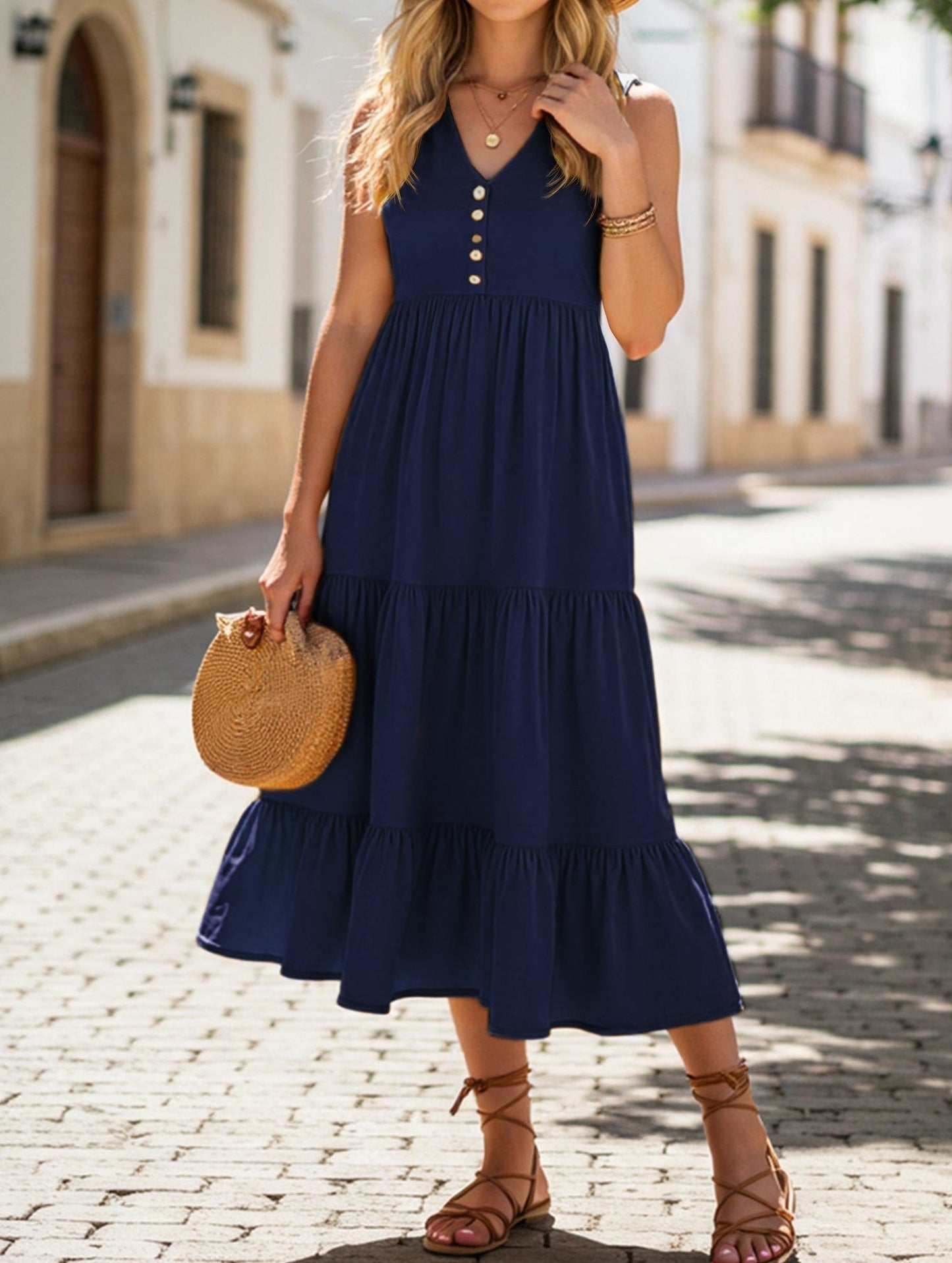 Sleeveless Loose Casual Solid Color Dress ??Lightweight Viscose Summer Dress for Women