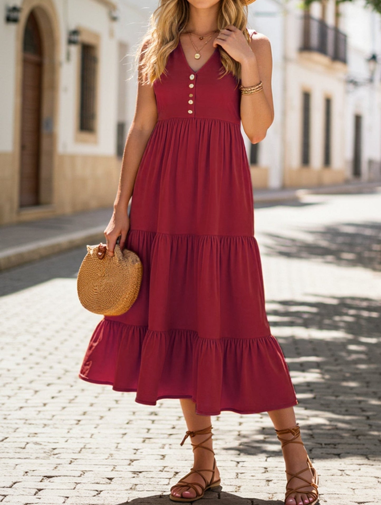 Sleeveless Loose Casual Solid Color Dress ??Lightweight Viscose Summer Dress for Women